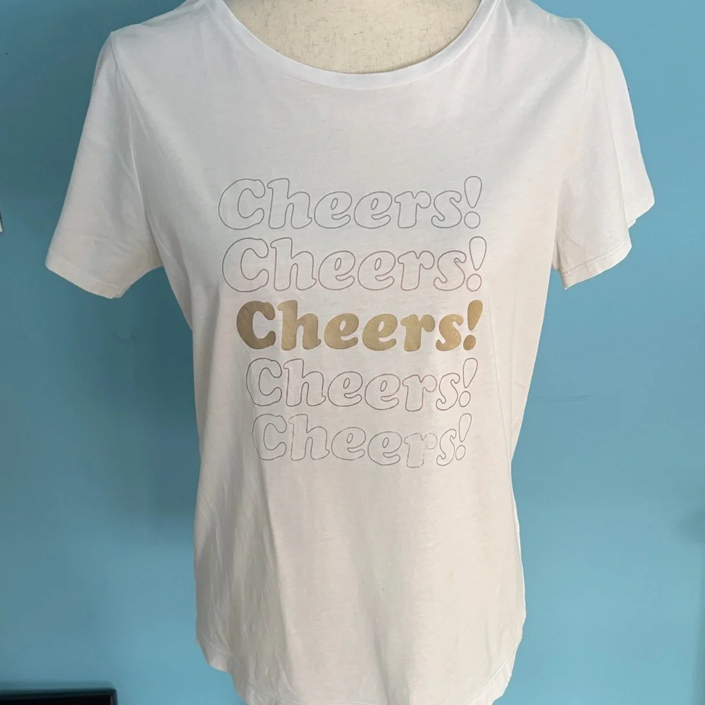 Kate Spade Gold and White Cheers Tee - Picture 2 of 3